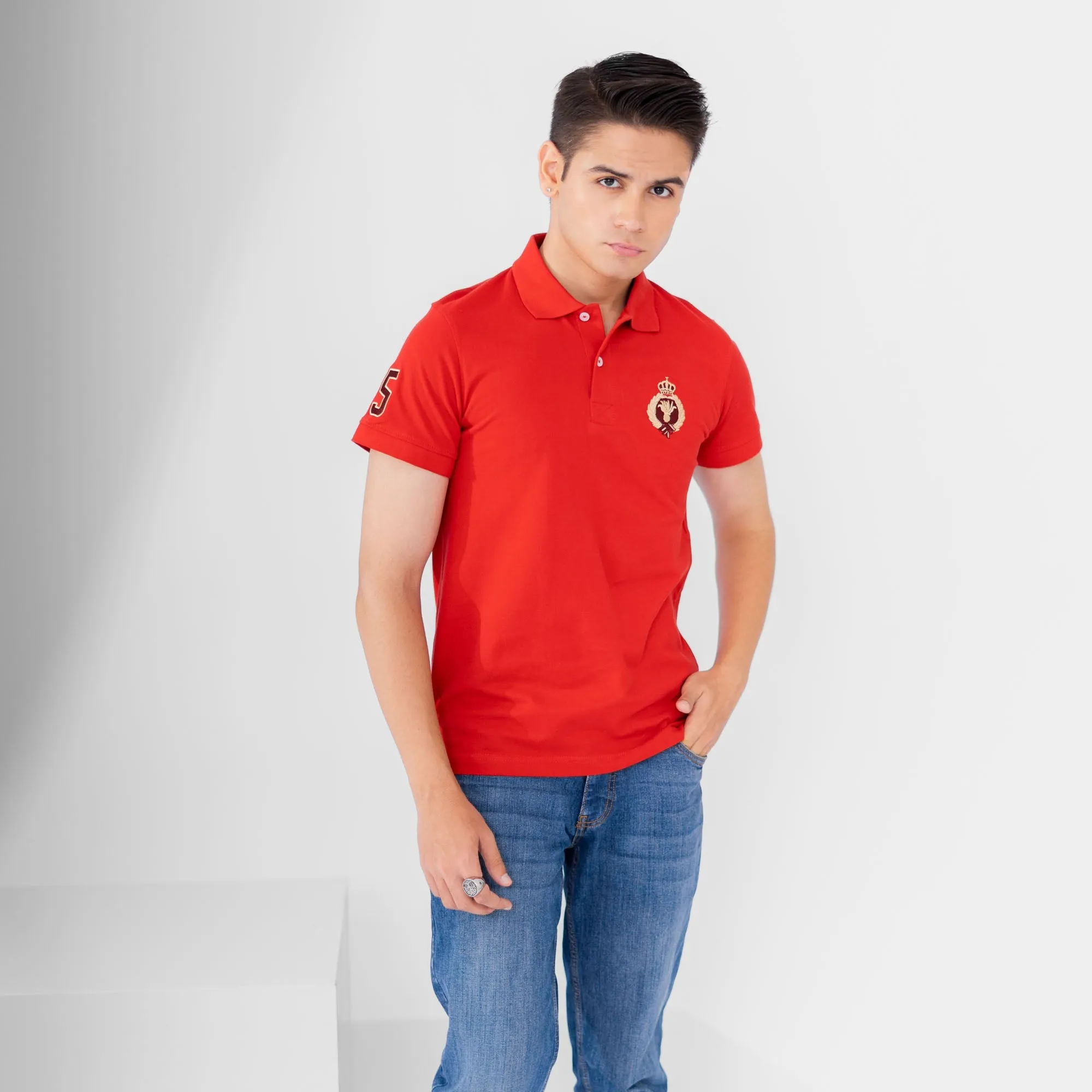 Polo Republica Men's Crown Crest & 5 Embroidered Short Sleeve Polo Shirt