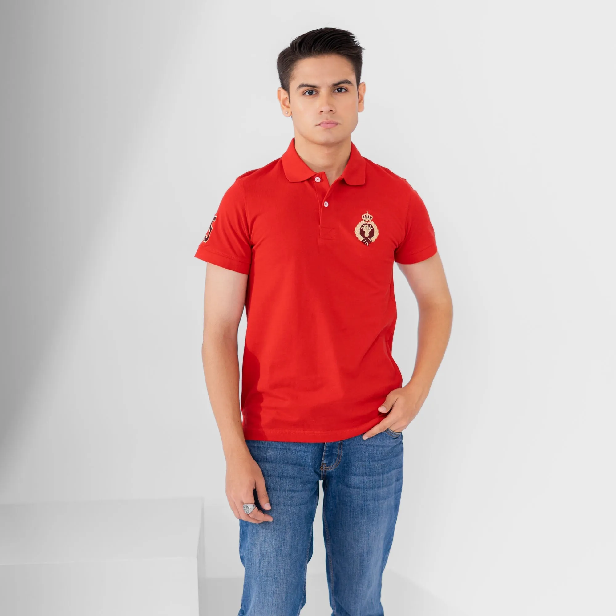 Polo Republica Men's Crown Crest & 5 Embroidered Short Sleeve Polo Shirt