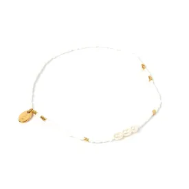 Poppy Pearl & Glass Beaded Anklet - White