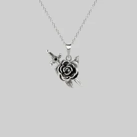 RHAPSODY. Dagger Through Rose Necklace - Silver