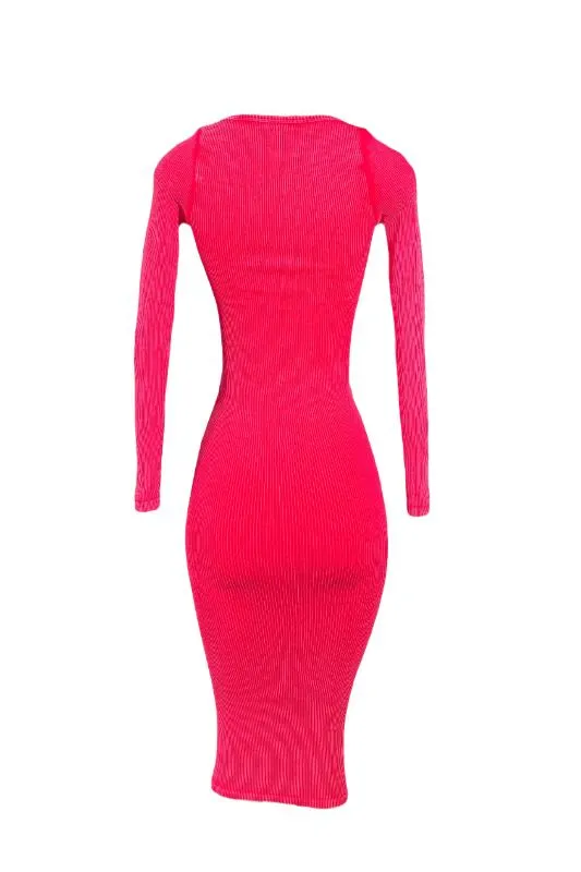 Ribbed, Low Cut Midi Dress