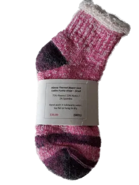 S820 Alpaca Slipper Sock Ladies Fushia Stripe Ladies Medium