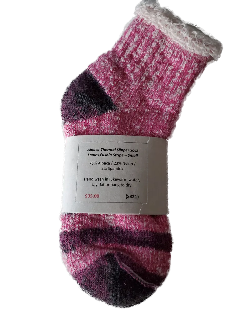 S820 Alpaca Slipper Sock Ladies Fushia Stripe Ladies Medium