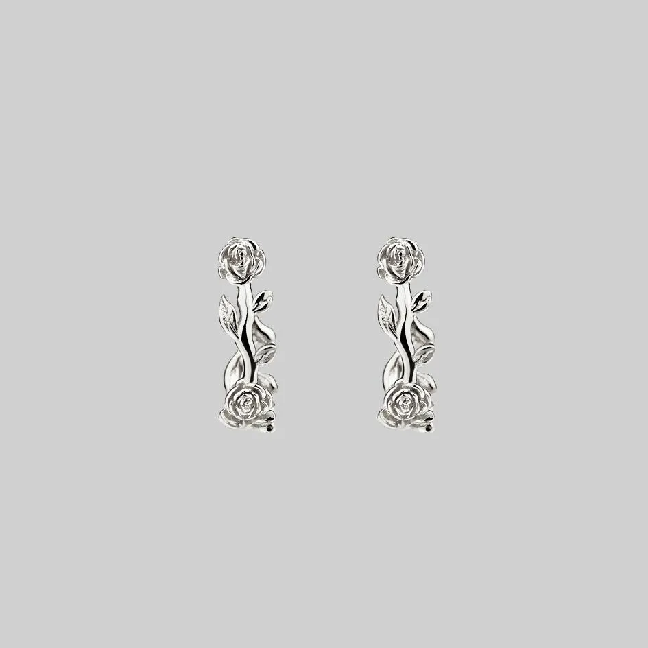 SARAH. Rose Foliage Hoops - Silver