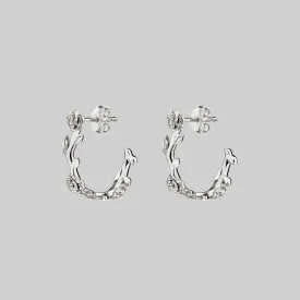 SARAH. Rose Foliage Hoops - Silver