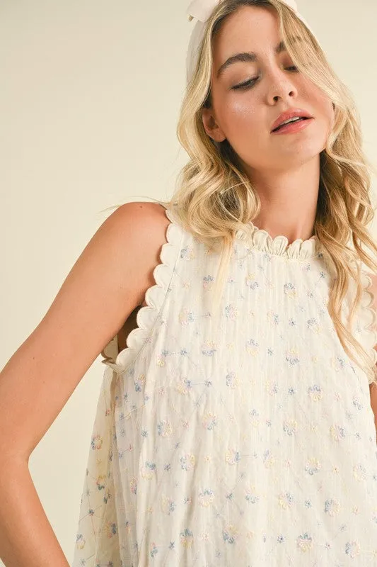 Scalloped Embroidered Top