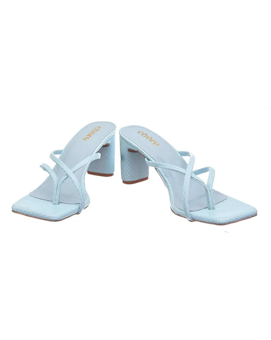 Sky blue strappy block heels for Women