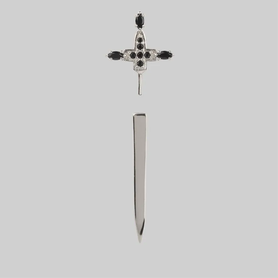 SLAY. Black Spinel Silver Dagger Single Earring