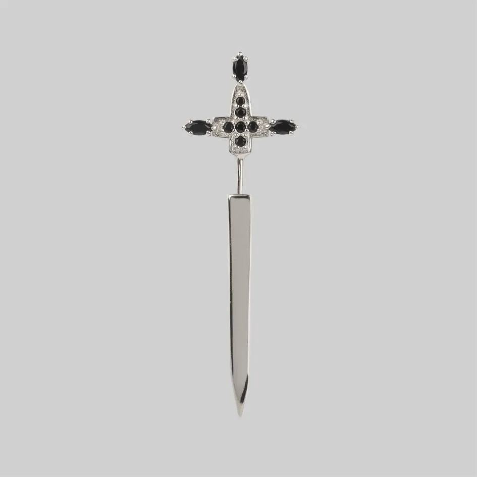 SLAY. Black Spinel Silver Dagger Single Earring