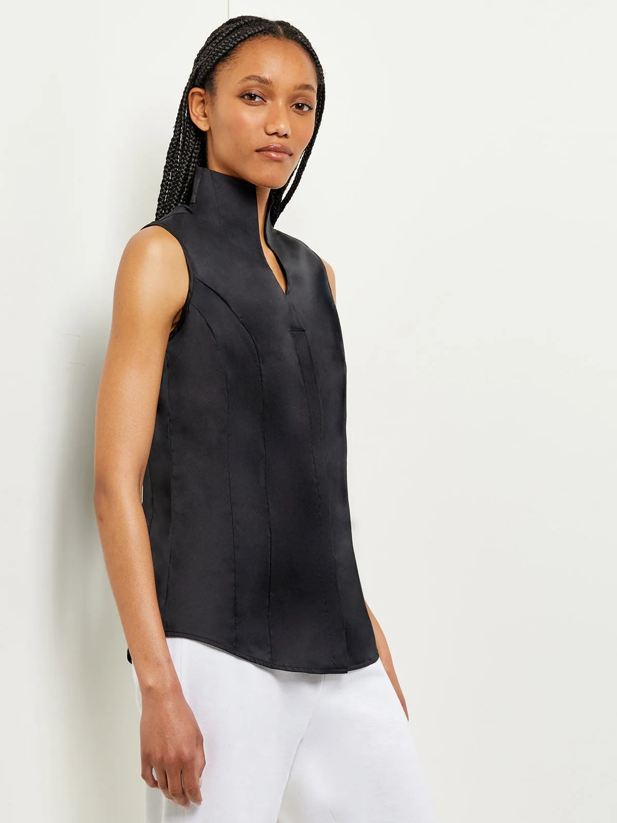 Sleeveless Stretch Cotton Blouse, Black