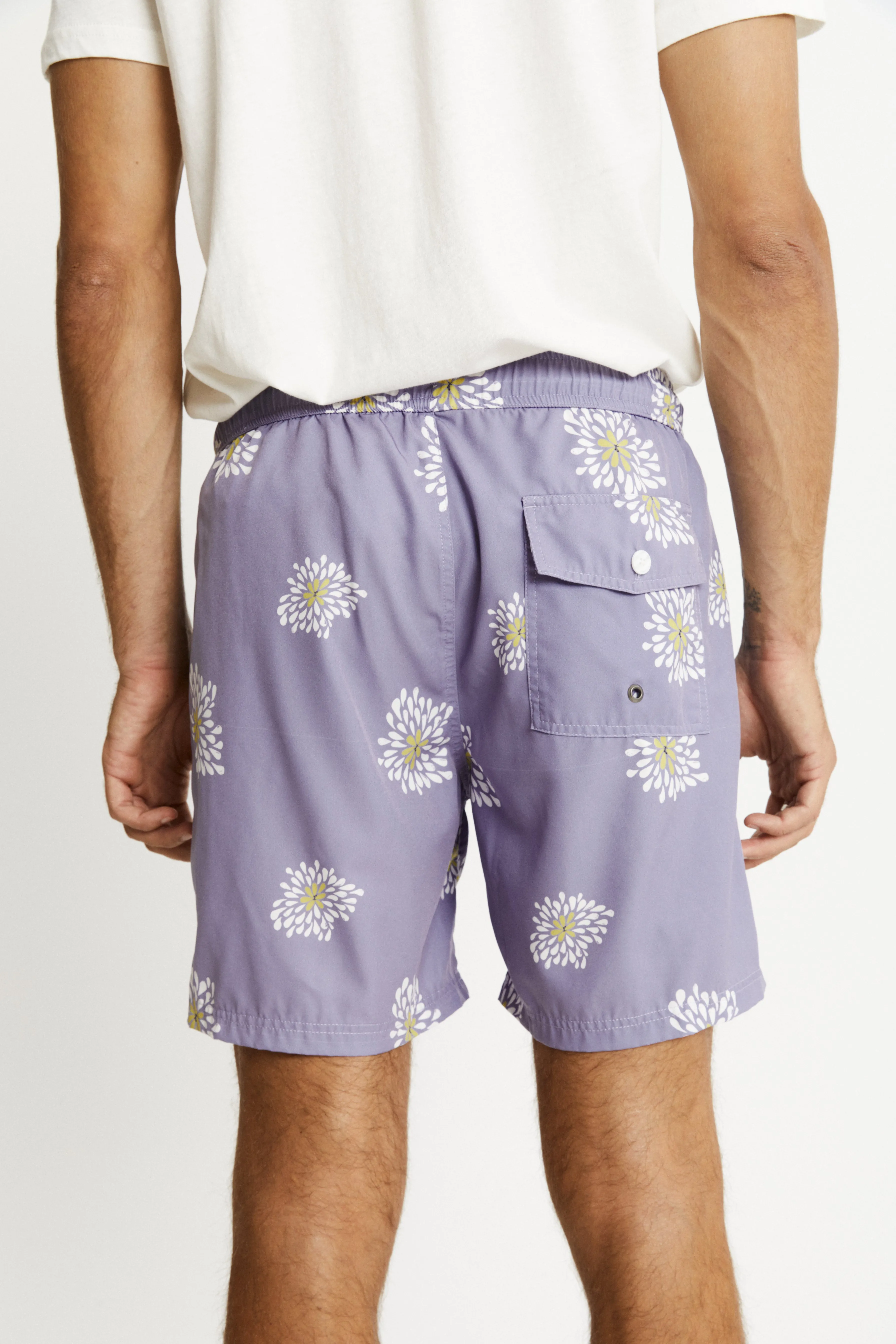 Swim Short -  Light Violet Oversized Flower