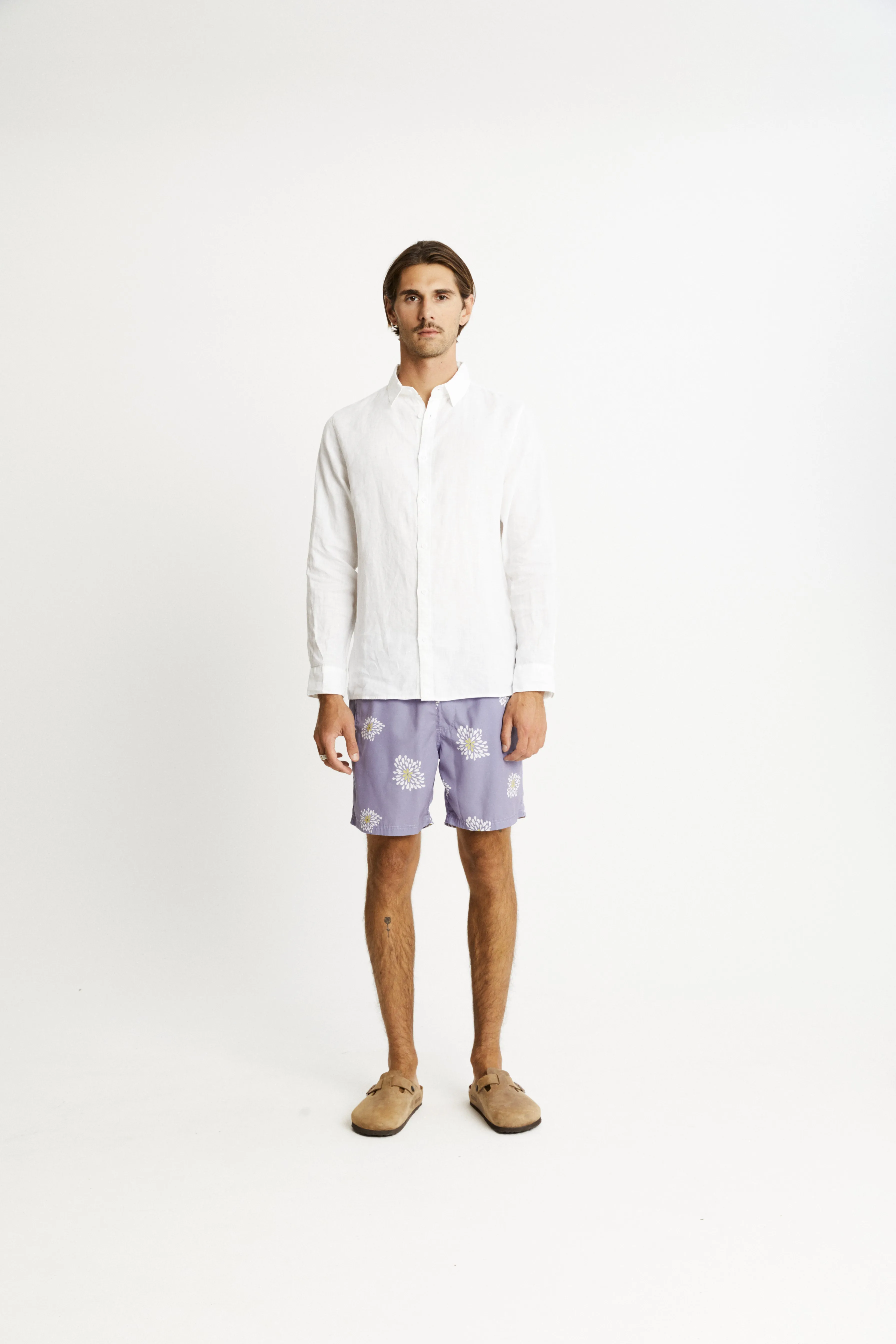 Swim Short -  Light Violet Oversized Flower