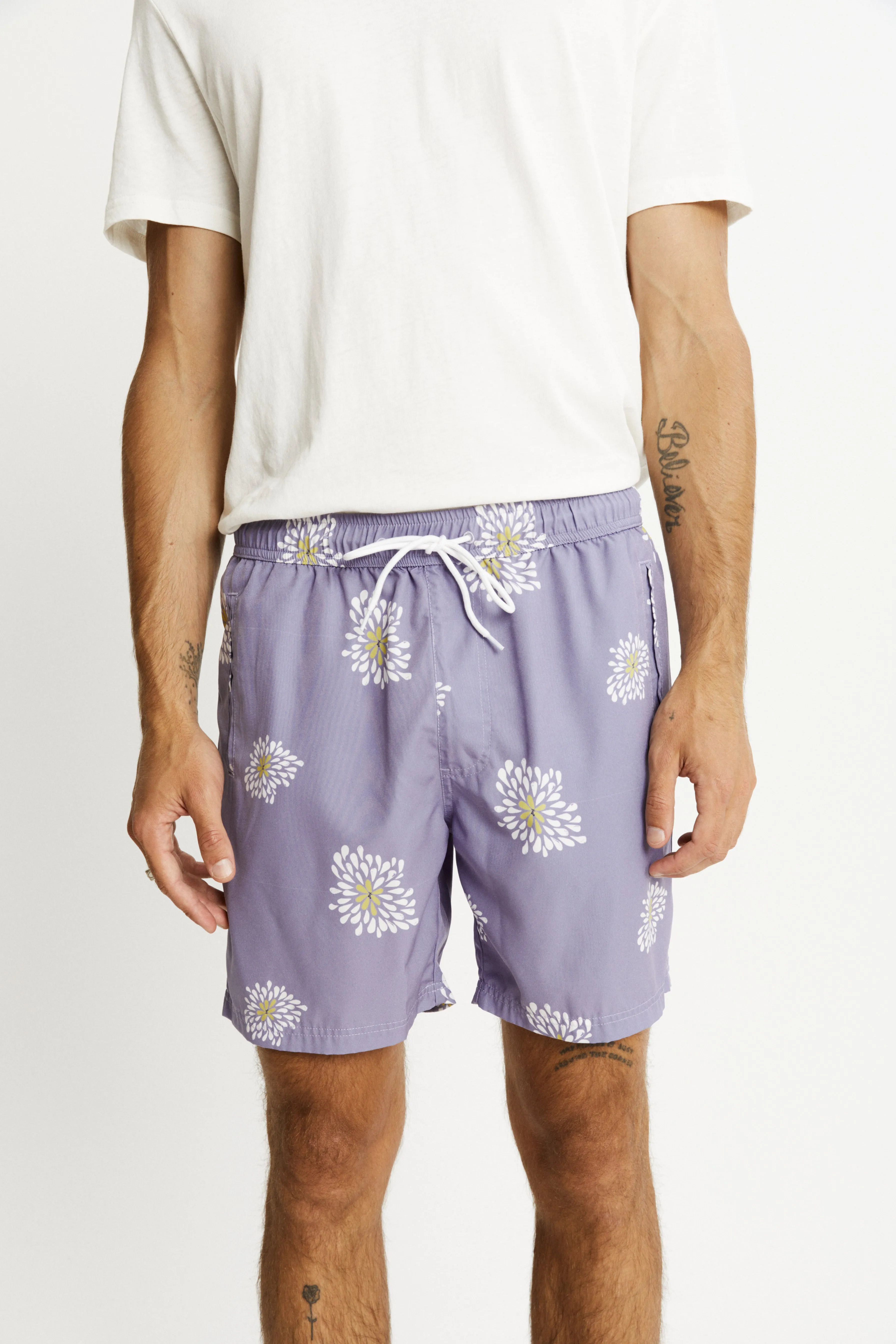 Swim Short -  Light Violet Oversized Flower