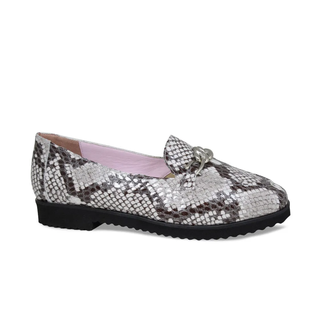 Tamara: Pale Gray Snake Print Leather