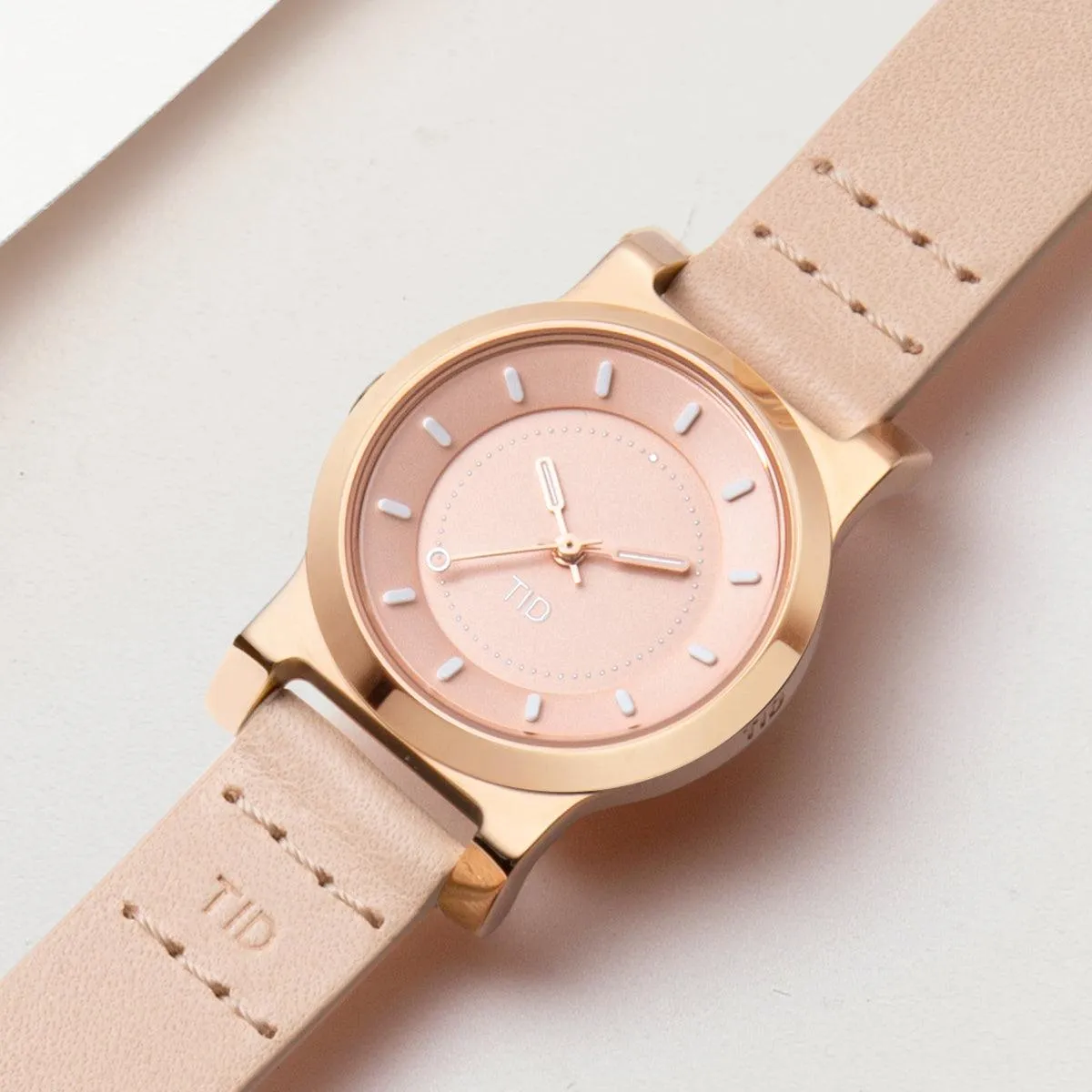 TID No.4 Watch for Women / 28mm Rose Gold Dial / Champagne Leather Strap