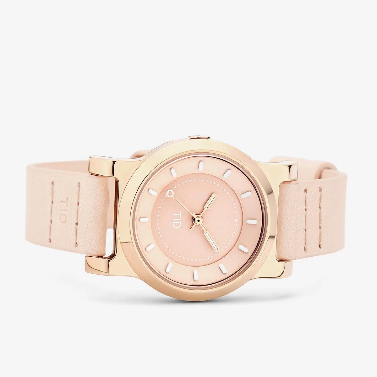 TID No.4 Watch for Women / 28mm Rose Gold Dial / Champagne Leather Strap