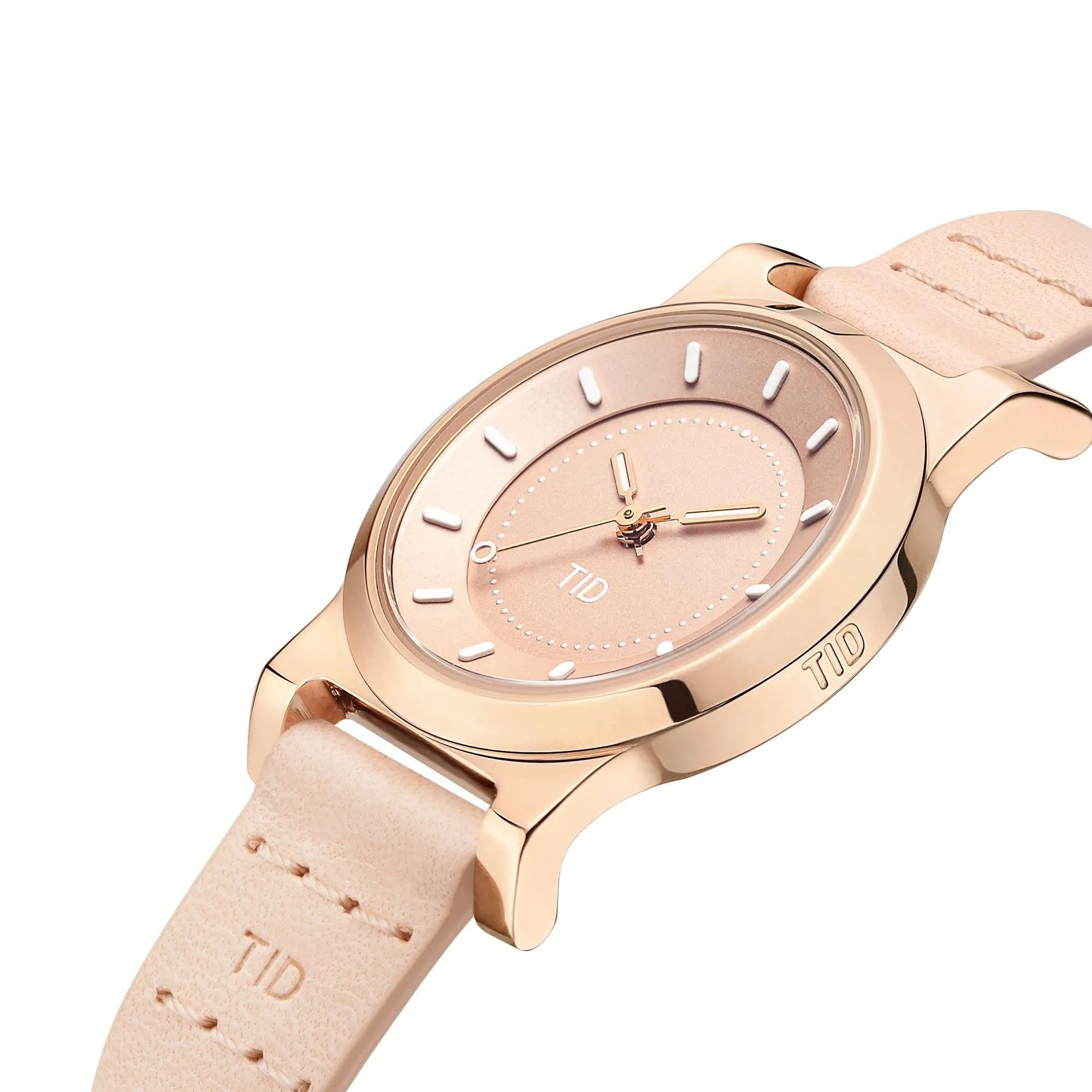 TID No.4 Watch for Women / 28mm Rose Gold Dial / Champagne Leather Strap