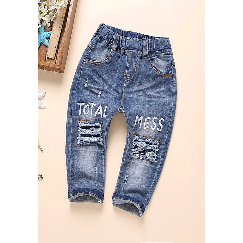 Toddler Elastic Distressed Ripped Denim Pants