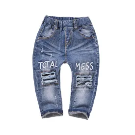 Toddler Elastic Distressed Ripped Denim Pants