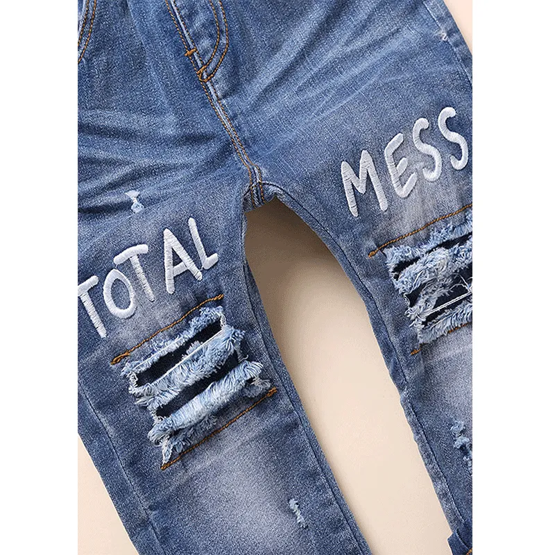 Toddler Elastic Distressed Ripped Denim Pants