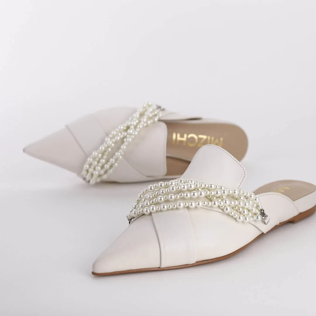 *UK size 2 - MARGARET - pearl white, 2cm heels