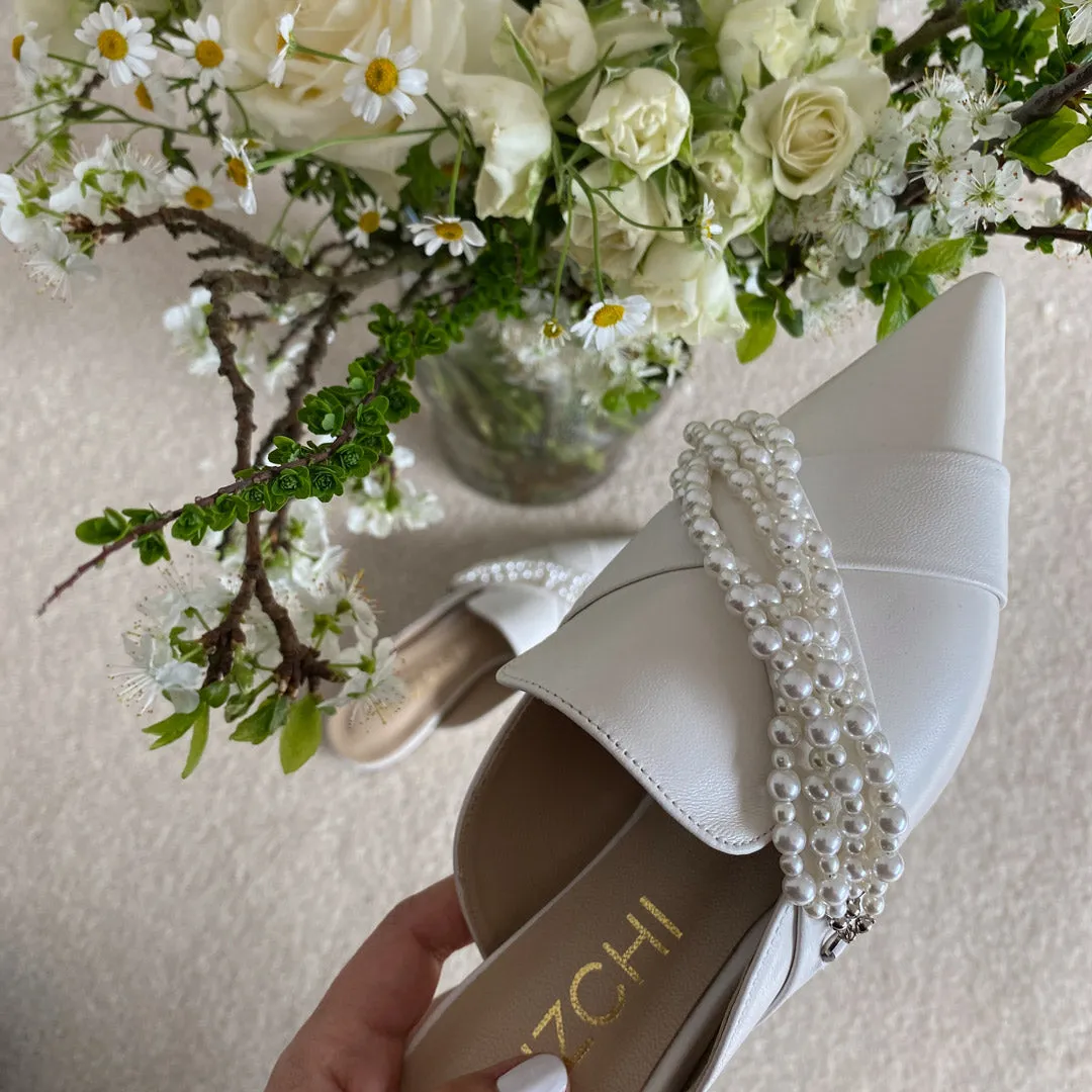 *UK size 2 - MARGARET - pearl white, 2cm heels