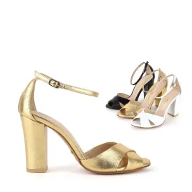 *UK size 2.5 - ALOVE  LEATHER - gold, 9cm heels