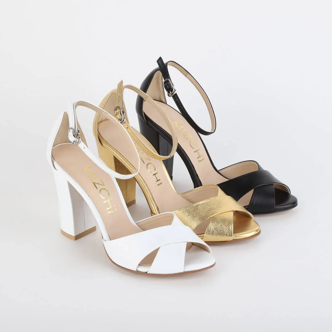 *UK size 2.5 - ALOVE  LEATHER - gold, 9cm heels