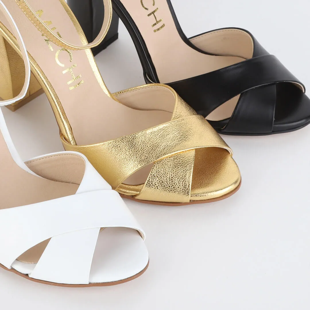 *UK size 2.5 - ALOVE  LEATHER - gold, 9cm heels