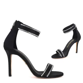 *UK size 3 - DIAMONTES - black satin, 9cm heels