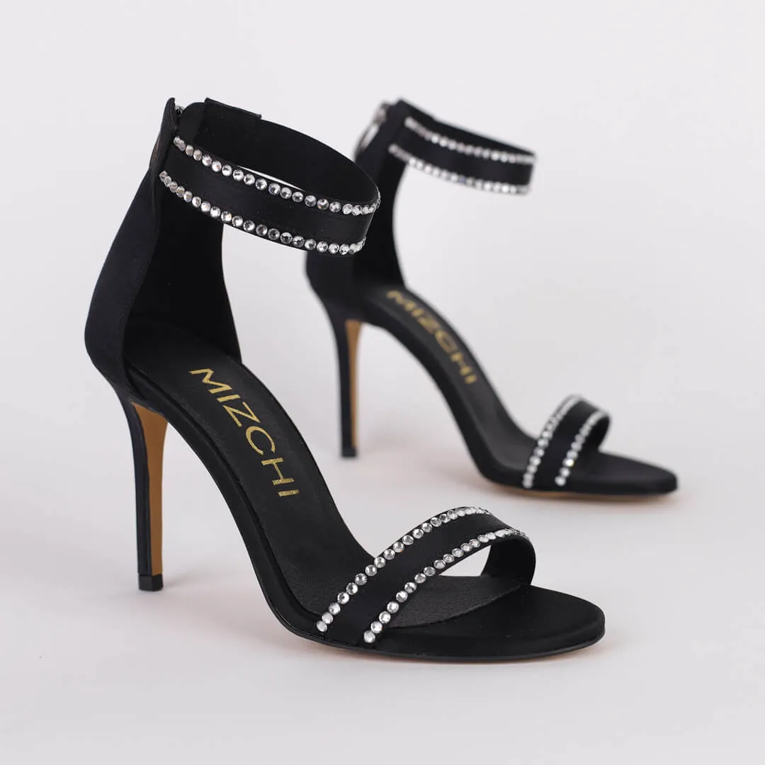 *UK size 3 - DIAMONTES - black satin, 9cm heels