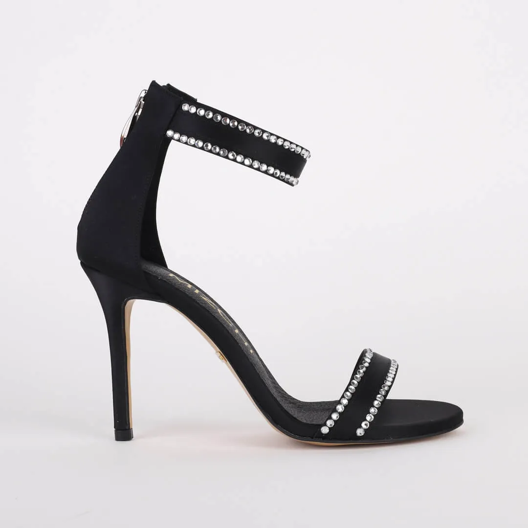 *UK size 3 - DIAMONTES - black satin, 9cm heels