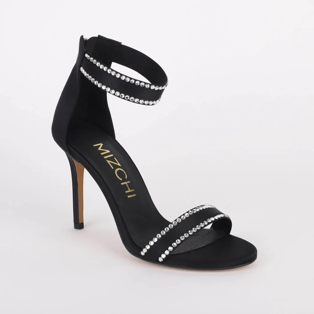 *UK size 3 - DIAMONTES - black satin, 9cm heels