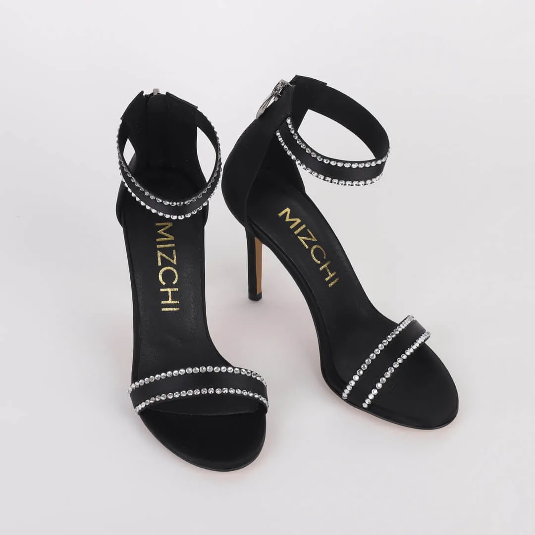 *UK size 3 - DIAMONTES - black satin, 9cm heels