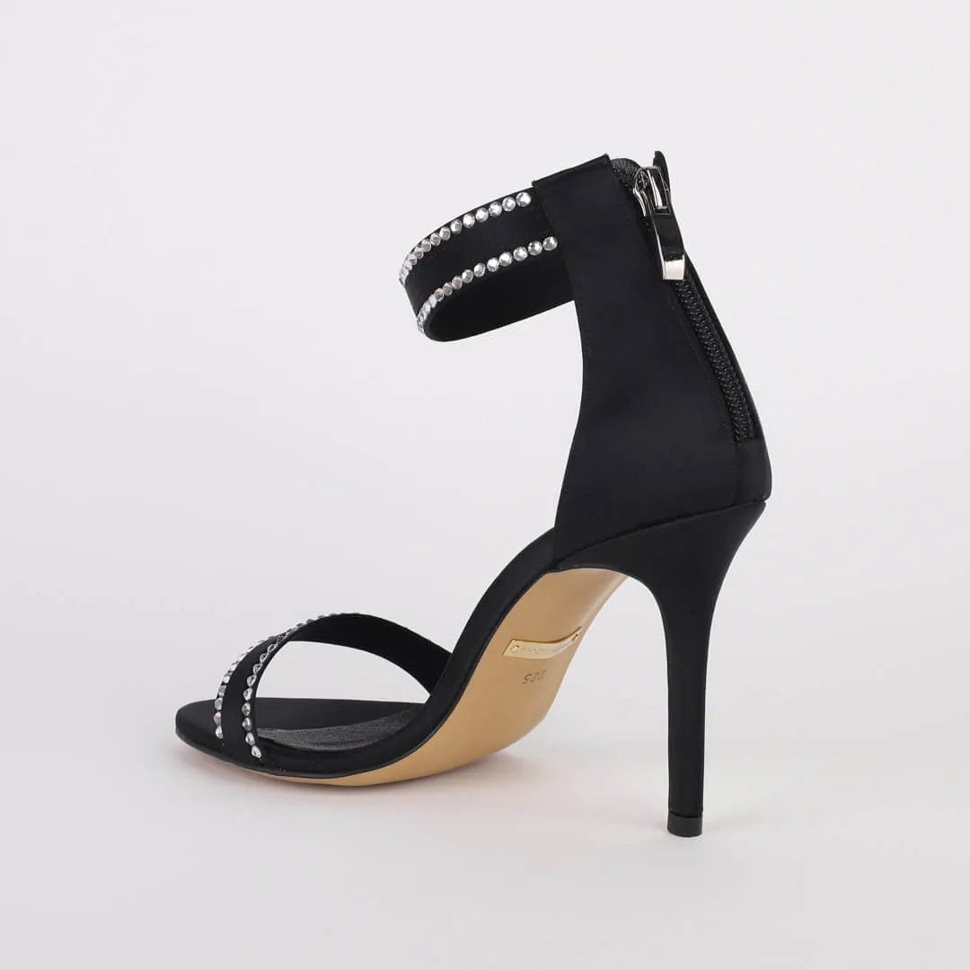 *UK size 3 - DIAMONTES - black satin, 9cm heels