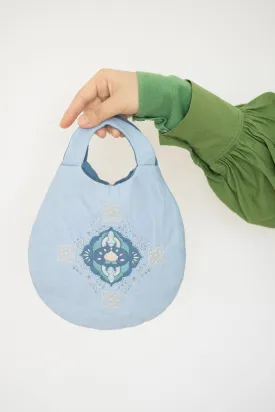 Unique Handmade Embroidered Egg Bag, Custom Embroidery, Cotton Linen Bat and Peach Motifs, Health and Longevity Wishes