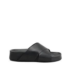 Urbino Black Leather Flat Sandals