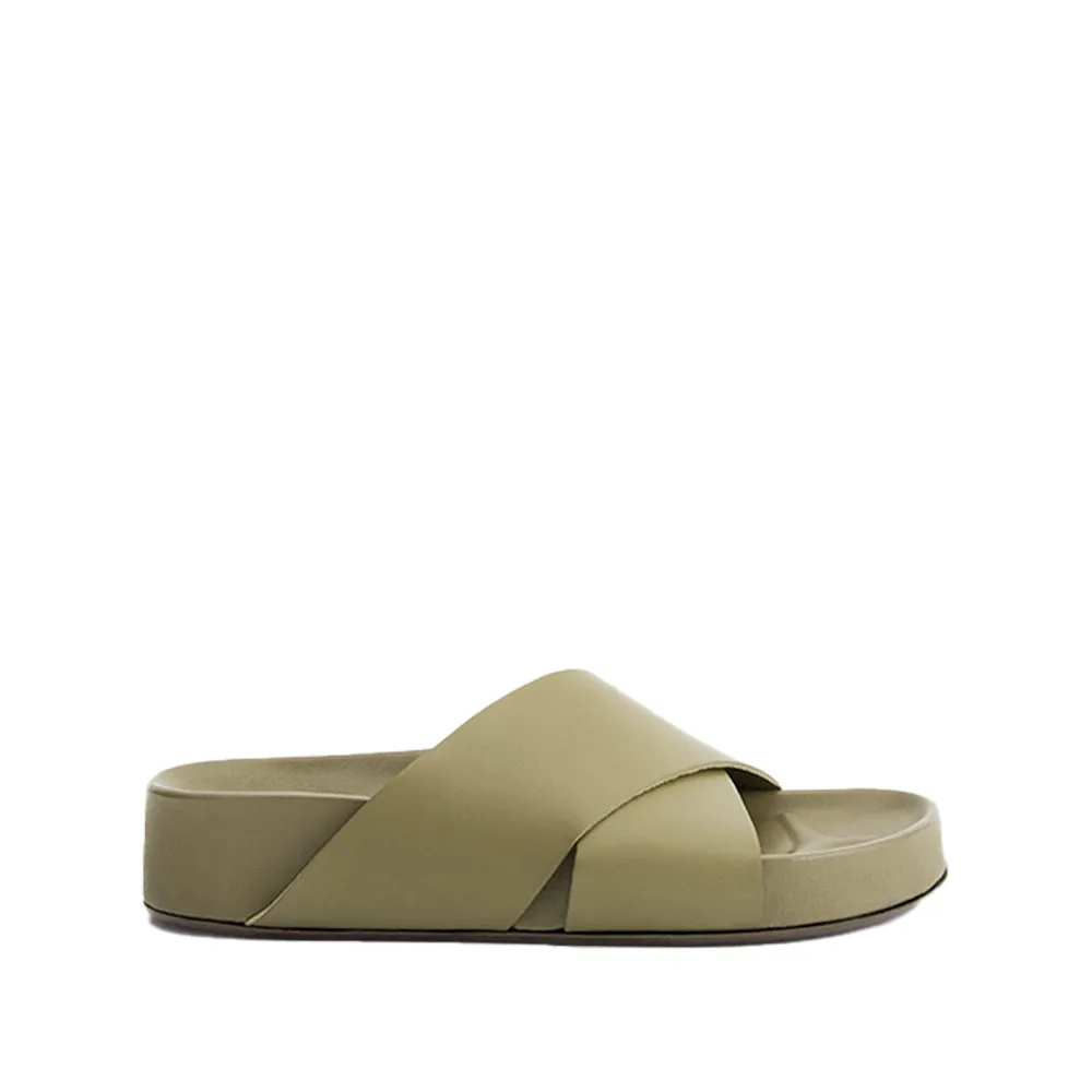 Urbino Sage Green Leather Flat Sandals