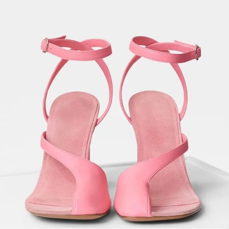 VCshoes Pink Split Toe Cross Buckle High Heel Women's Sandals