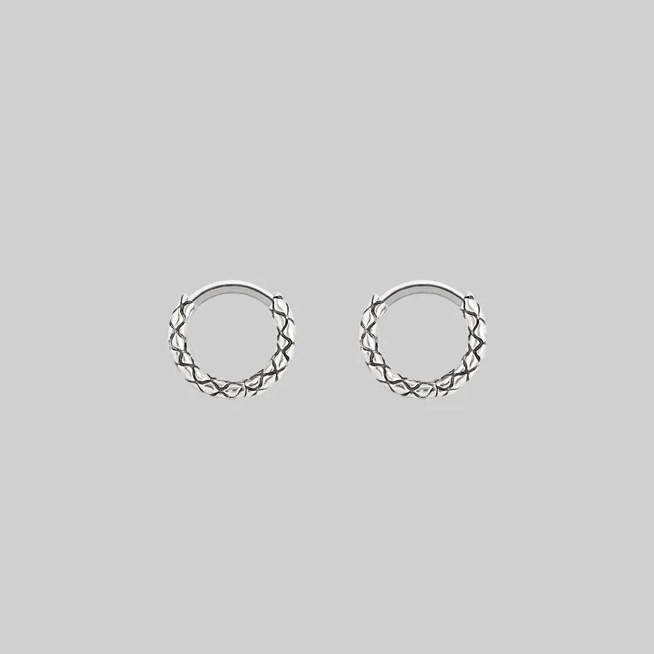 VEGA. Snake Skin Clicker Hoop Earrings - Silver