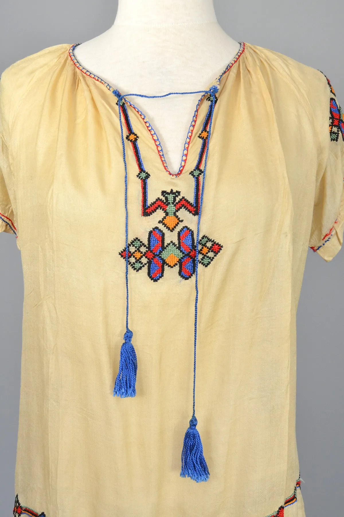 Vintage embroidered tissue silk deco flapper tunic