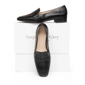 Wide Fit Square Toe Loafers  - Black Leather