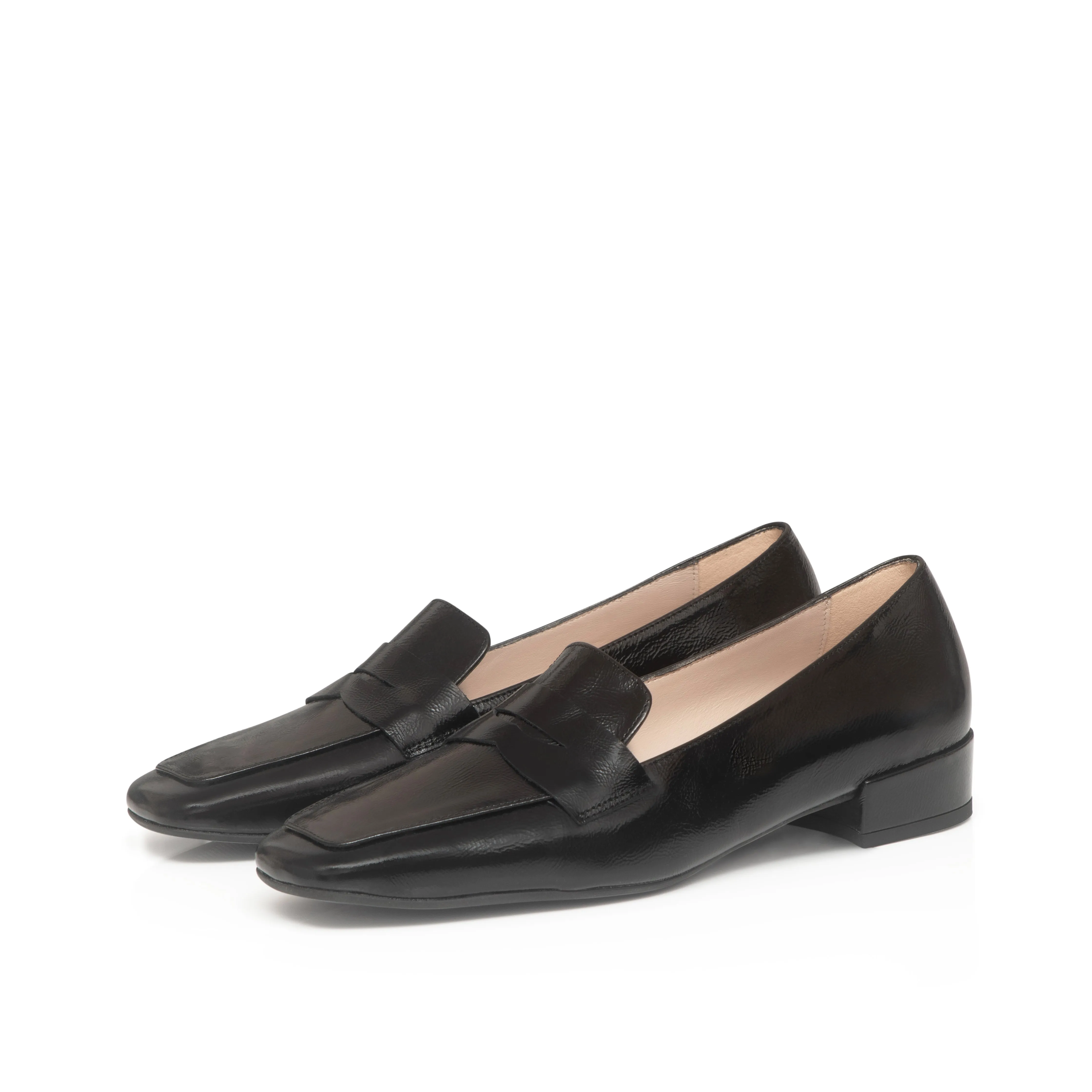 Wide Fit Square Toe Loafers  - Black Leather