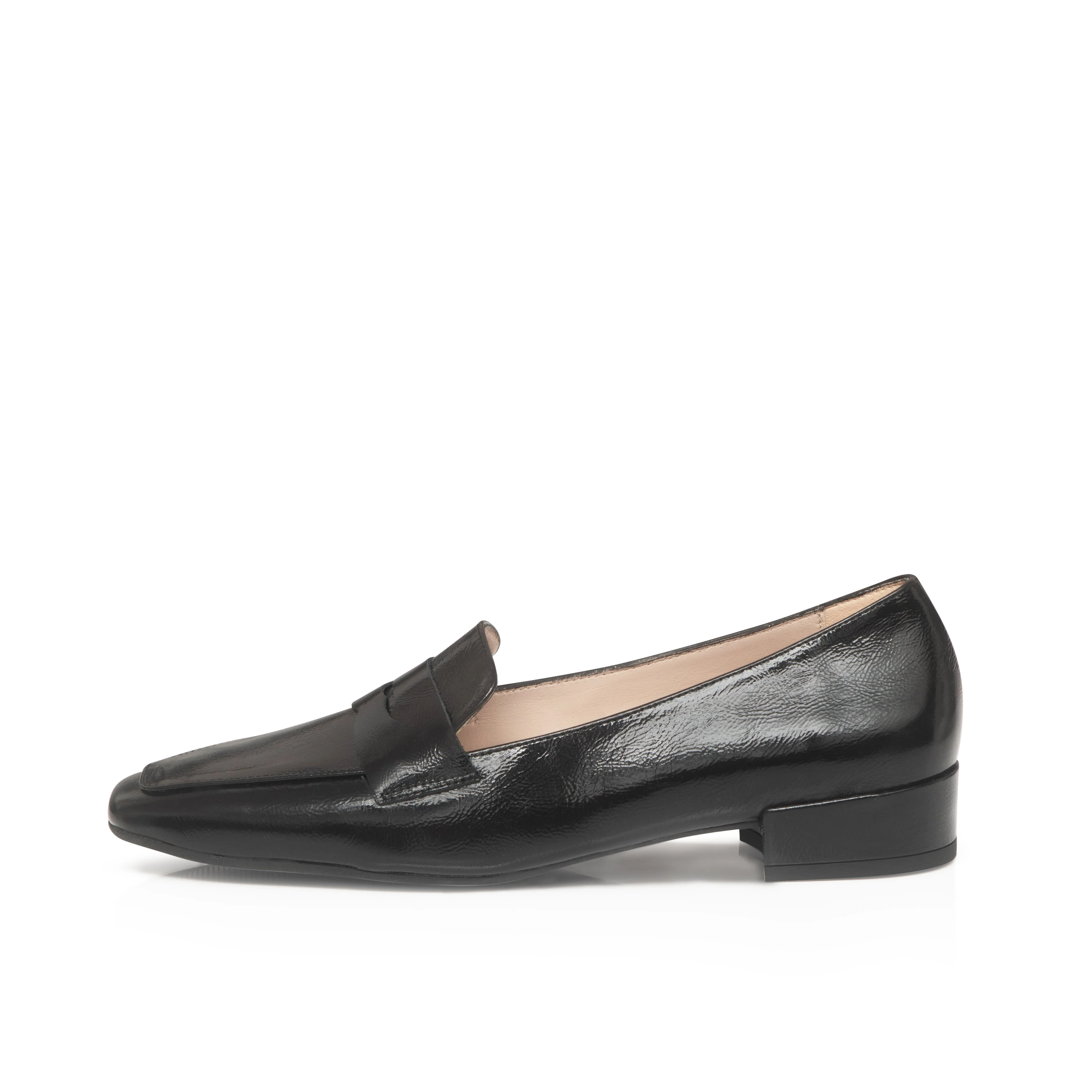 Wide Fit Square Toe Loafers  - Black Leather