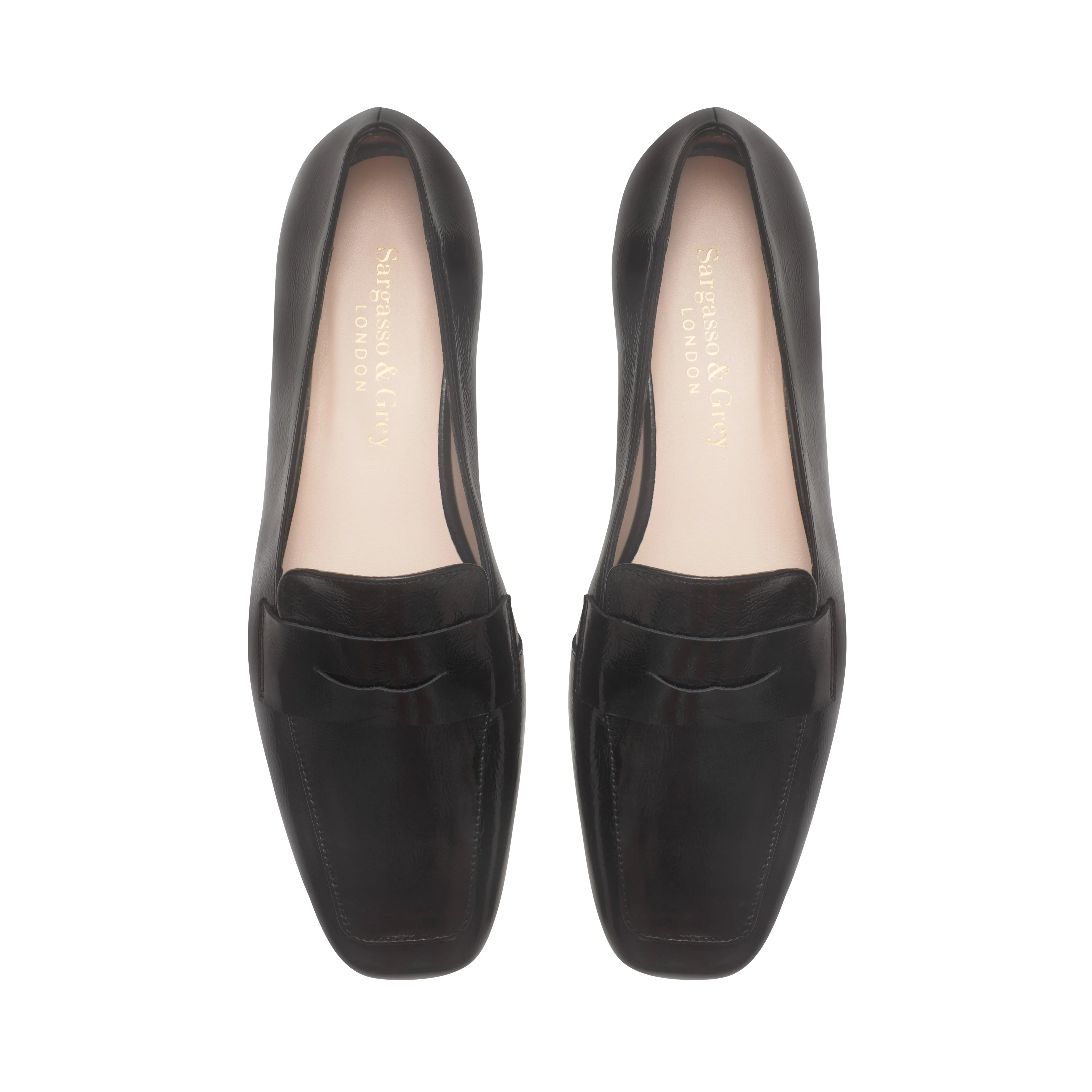 Wide Fit Square Toe Loafers  - Black Leather