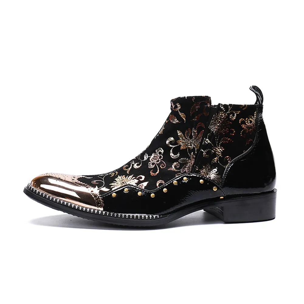 Wing Tip Mens Ankle Boots with Decoration