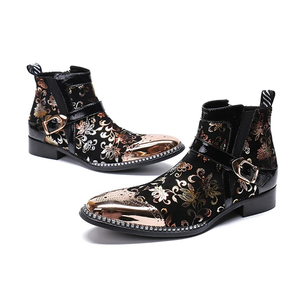 Wing Tip Mens Ankle Boots with Decoration