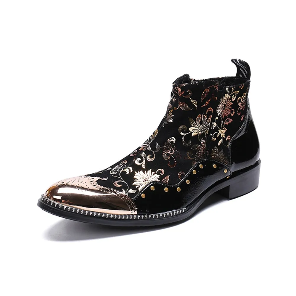 Wing Tip Mens Ankle Boots with Decoration