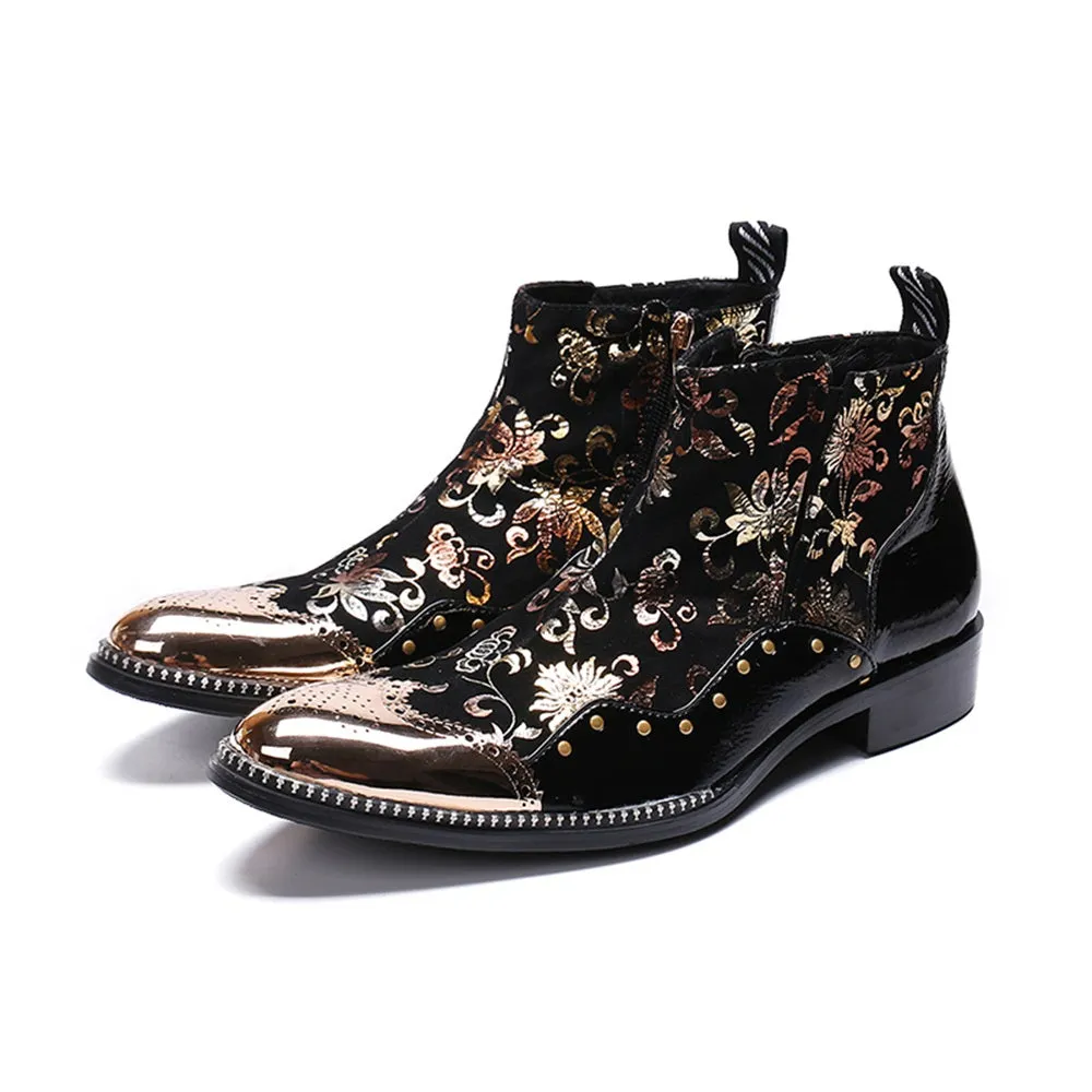 Wing Tip Mens Ankle Boots with Decoration