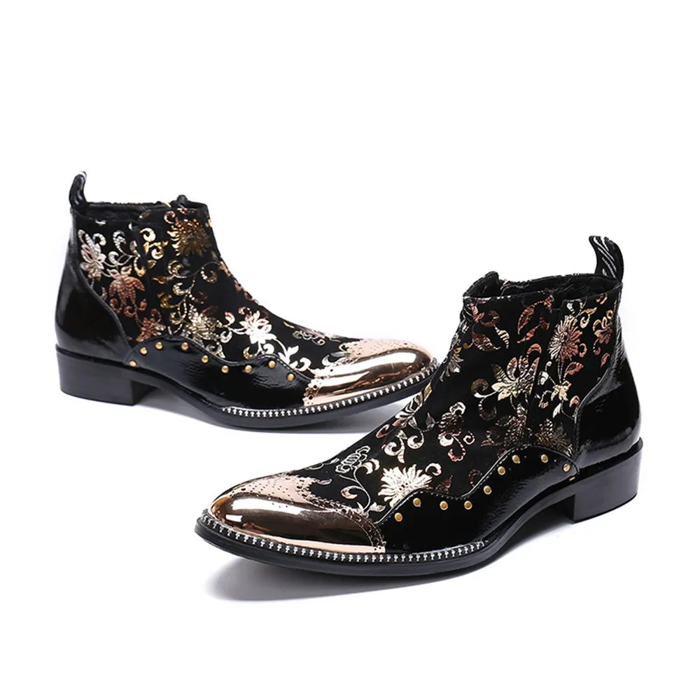 Wing Tip Mens Ankle Boots with Decoration